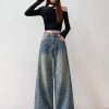 Women's 11 OZ Rhinestone Classic Five Pockets Wide Leg Jeans