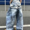 14032 Men's 14.2 OZ 3D Digital Printing Barrel Cut Curve-leg Jeans