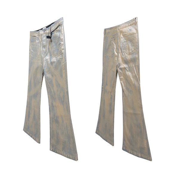 ZJ151 Men's 13.6 OZ Stretch Foil Hot‑Stamping Coated Flared Jeans