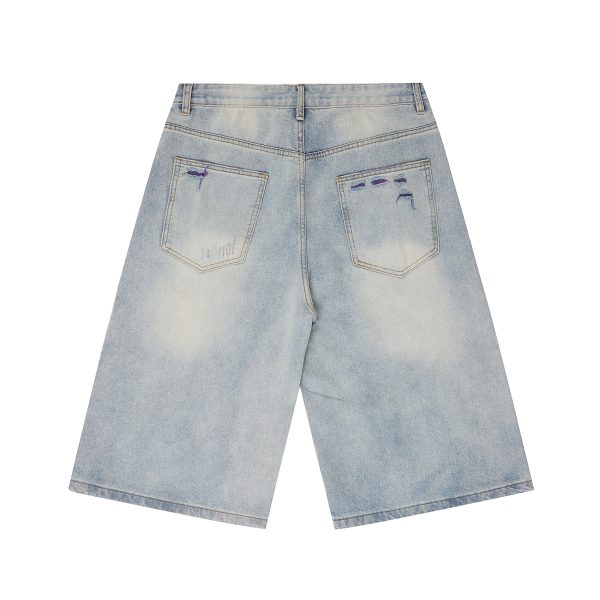 1519 Men's 13 OZ Grunge Blue‑purple Two‑tone Denim Cropped Capri Ripped Jeans