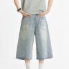 1519 Men's 13 OZ Grunge Blue‑purple Two‑tone Denim Cropped Capri Ripped Jeans