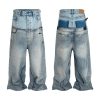 MJ016  Men's 15.5 OZ Y2K Baggy Double Waist Wide Leg Patchwork Jeans
