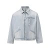 Q148 Men's 15.2 OZ Boxy Ripped Destroyed Zip‑up Denim Jackets