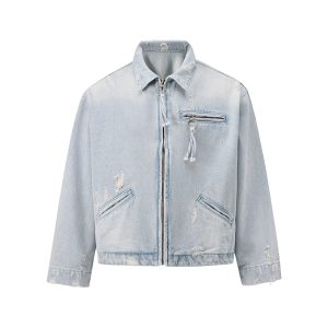 1787750090345815.jpg Q148 Men's 15.2 OZ Boxy Ripped Destroyed Zip‑up Denim Jackets