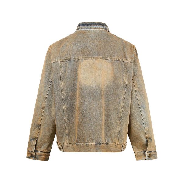 DY-965 Men's Mud Vintage Wash Double Collar Quilted Lined Padded Denim Jackets