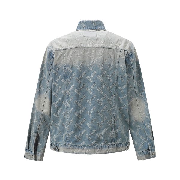 B3199 Men's 13.8 OZ Oversize Vintage Jacquard Streetwear Denim Trucker Jackets