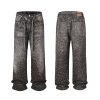 Q166 Men's 3D Digital Printing Rhinestone Loose Straight Jeans