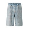 Q183 Men's 14.5 OZ 100% 3D Digital Printing Rhinestone Baggy Shorts