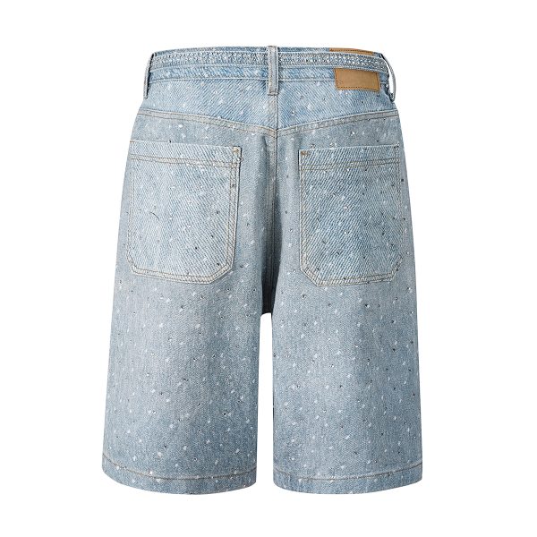 Q183 Men's 14.5 OZ 100% 3D Digital Printing Rhinestone Baggy Shorts