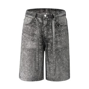 1787829914206821.jpg Q183 Men's 14.5 OZ 100% 3D Digital Printing Rhinestone Baggy Shorts