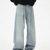 Q166 Men's 14.5 OZ 3D Digital Printing Rhinestone Loose Straight Jeans