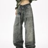 Q166 Men's 3D Digital Printing Rhinestone Loose Straight Jeans