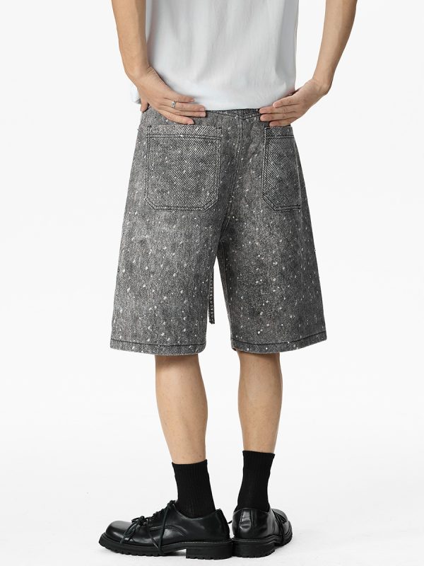 Q183 Men's 14.5 OZ 100% 3D Digital Printing Rhinestone Baggy Shorts