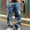 3752 Men's 10.4 OZ 100% Cotton Baggy Checkered Jacquard Denim Jeans