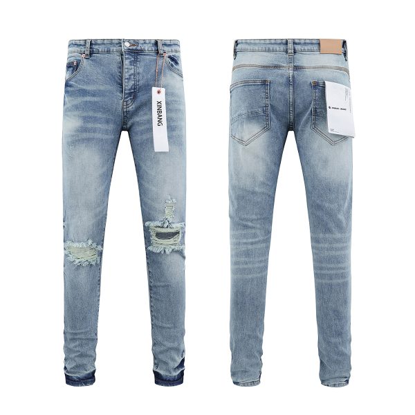 PB105 Men's 10.6 oz Stretch Destroyed Ripped Skinny Fit Jeans