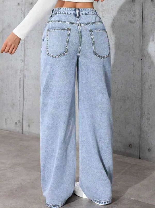 Women's 11.8 OZ Low‑Mid Rise Wide Leg Snow Wash Jeans