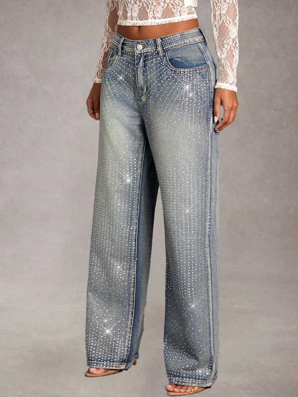 1788125423123452.png Women's 12.8 OZ All‑over Rhinestone Wide Leg Snow Wash Jeans