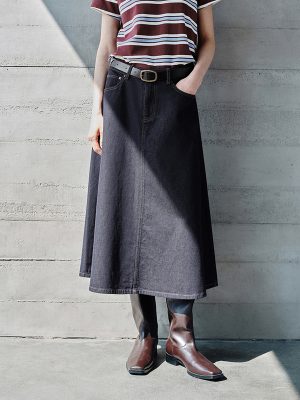 Women's 12.8 OZ High Rise Minimalist A‑line Midi Denim Skirts