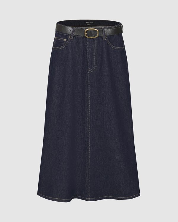 1788126771653383.jpg Women's 12.8 OZ High Rise Minimalist A‑line Midi Denim Skirts