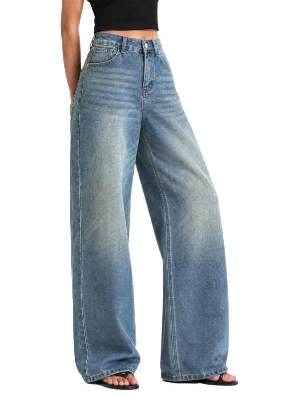 1788142842361757.jpg Women's 12.8 OZ Stretch High Rise Faded Wash Wide Leg Flap Back Pockets Jeans