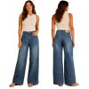 Women's 11.8 OZ Retro Cargo Square Front Patch Pockets Wide Leg Jeans
