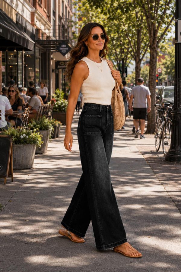 1788148617969248.jpg Women's 11.8 OZ Retro Cargo Square Front Patch Pockets Wide Leg Jeans