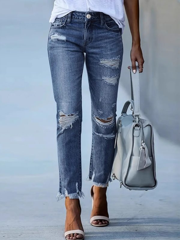 1788167278642038.jpg Women's 11.8 OZ High Rise Distressed Ankle Length Cropped Destroyed Ripped Skinny Jeans