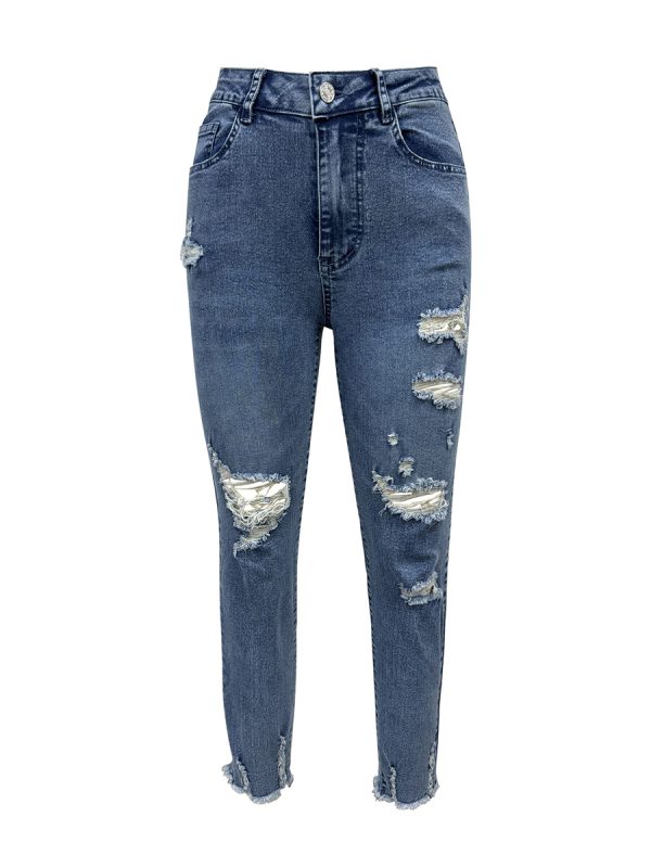 1788167323370291.jpg Women's 11.8 OZ High Rise Distressed Ankle Length Cropped Destroyed Ripped Skinny Jeans