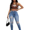 Women's 10.8 OZ Plus Size High Rise Destroyed Ripped Ankle Length Cropped Skinny Jeans