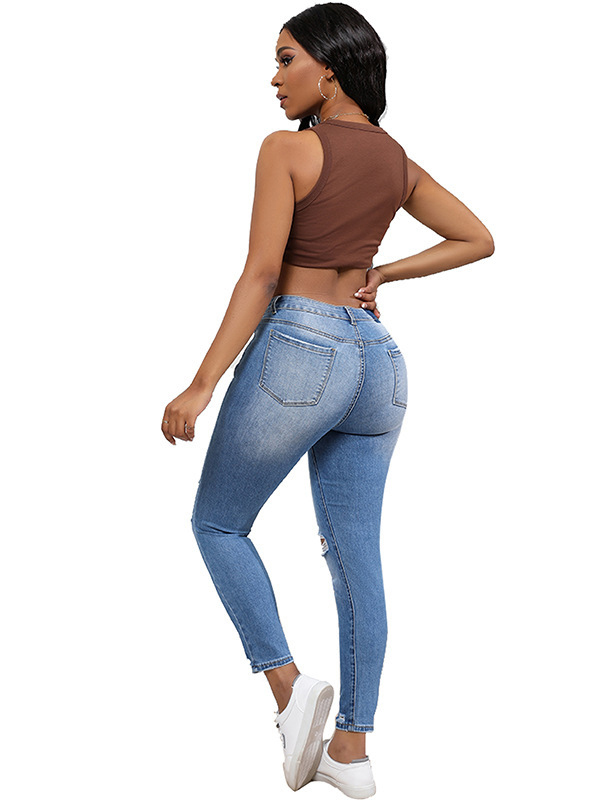 Women's 10.8 OZ Plus Size High Rise Destroyed Ripped Ankle Length Cropped Skinny Jeans