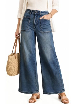 1788174224116415.jpg Women's 11.8 OZ Retro Cargo Square Front Patch Pockets Wide Leg Jeans