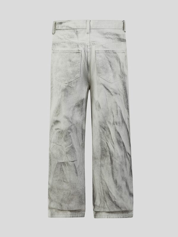 BY490 Men's 12.8 OZ Grunge Marble Tie Dye Wash Wide Leg Jeans
