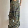 CAMO001 Men's Skate Camo Distressed Cargo Ripped Wide Leg Pants