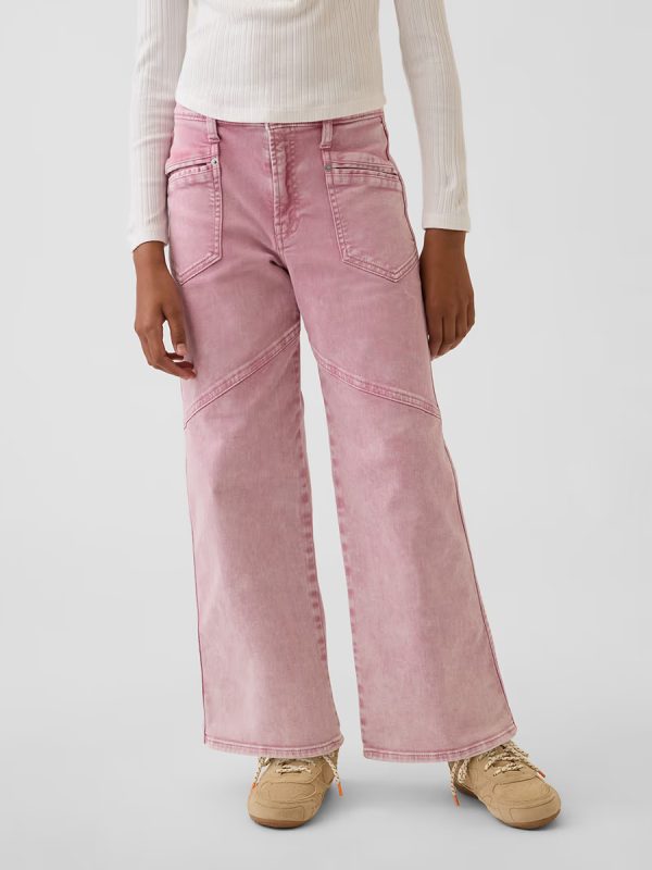 10 OZ Big Girls Y2K Pink Low Rise Wide Leg Cargo Jeans