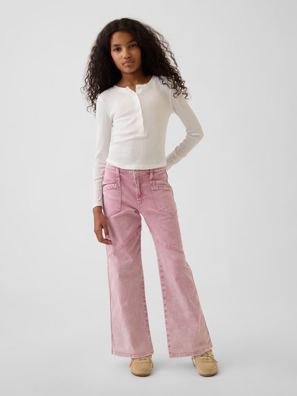 10 OZ Big Girls Y2K Pink Low Rise Wide Leg Cargo Jeans