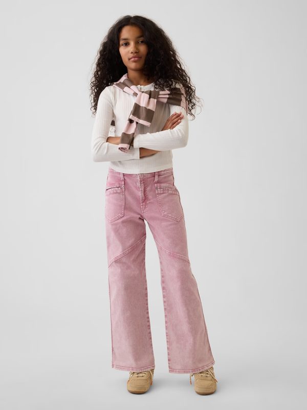 10 OZ Big Girls Y2K Pink Low Rise Wide Leg Cargo Jeans
