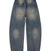 PB004  Men's 12.8 OZ Banana Curved‑leg Cut Vintage Faded Jeans
