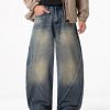 PB004 Men's 12.8 OZ Banana Curved‑leg Cut Vintage Faded Jeans
