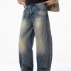 PB004 Men's 12.8 OZ Banana Curved‑leg Cut Vintage Faded Jeans