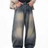 PB004 Men's 12.8 OZ Banana Curved‑leg Cut Vintage Faded Jeans