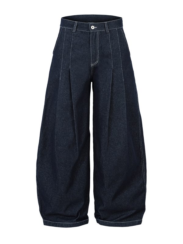 3066 Men's 10.8 OZ Baggy Raw Dark Indigo Denim Pleated Balloon Jeans