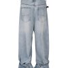 M-FJ013 Men's 13.2 OZ Light Stone Wash Vintage Blue Wide Leg Jeans