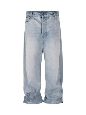 M-FJ013 Men's 13.2 OZ Light Stone Wash Vintage Blue Wide Leg Jeans
