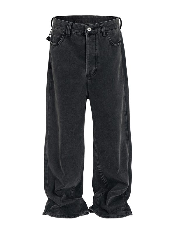 TJ113 Men's Enzyme Stone Wash Charcoal Black Baggy Jeans