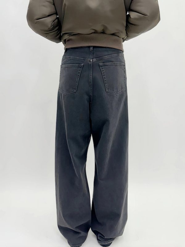 TJ113 Men's Enzyme Stone Wash Charcoal Black Baggy Jeans