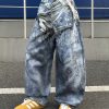 14032 Men's 14.2 OZ 3D Digital Printing Barrel Cut Curve-leg Jeans