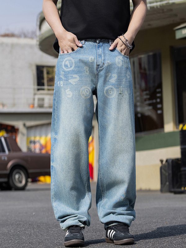N0108 Men's 13.8 oz Laser Etching Regular Straight Jeans