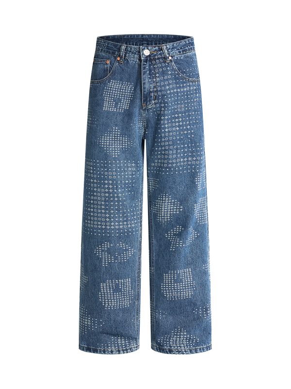 6803 Men's 13.6 OZ All‑Over Laser Etching Relaxed Straight Jeans