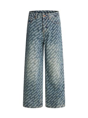 H3816 Men's 13.7 OZ All‑Over Printing Loose Straight Denim Jeans