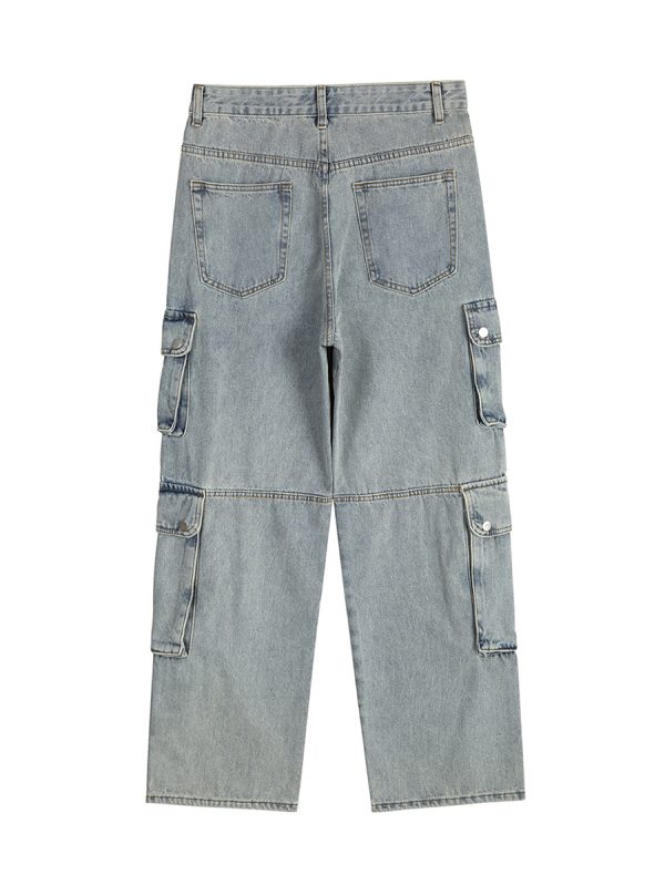 8557 Men's 14.2 OZ Vintage Light Wash Cargo Baggy Jeans